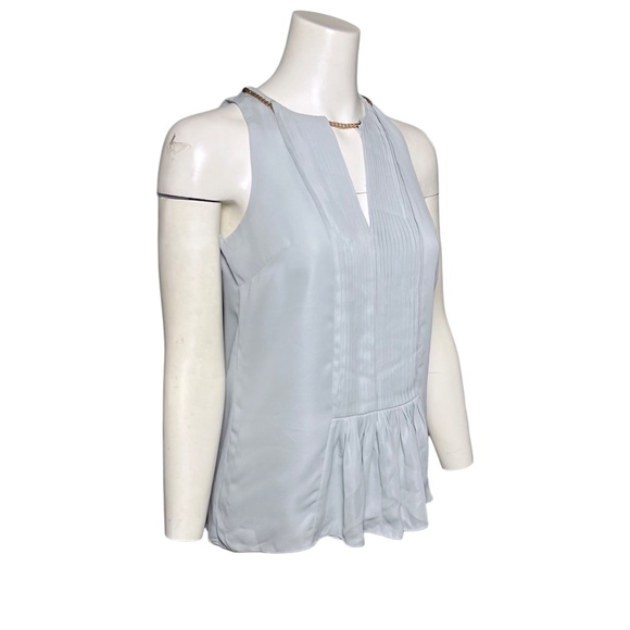 Reiss Leondas Pleated Gold-tone Chain Halter Blouse Light Pale Blue Size 0, UK 4 - Picture 3 of 9